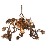 Canada Thistle Wrought Iron Chandelier Attributed to Emile Robert
