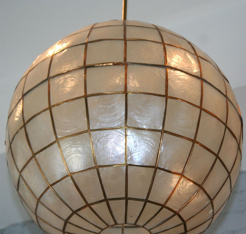 Mid-20th Century Capiz Shell and Brass Globe Pendant