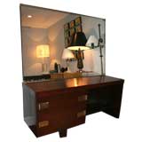 Dark Mahogany Vanity and Mirror with Bass Hardware