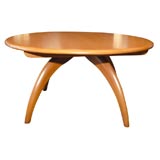 Vintage Haywood Wakefield blonde lazy Susan coffee table.