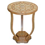 Syrian round side table in mother of pearl and bone inlaid.