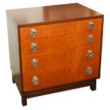 Used RenzoRutili for Johnson burl and chrome handles dresser, drawers