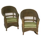 Antique Art Deco Wicker Armchair and Rocker