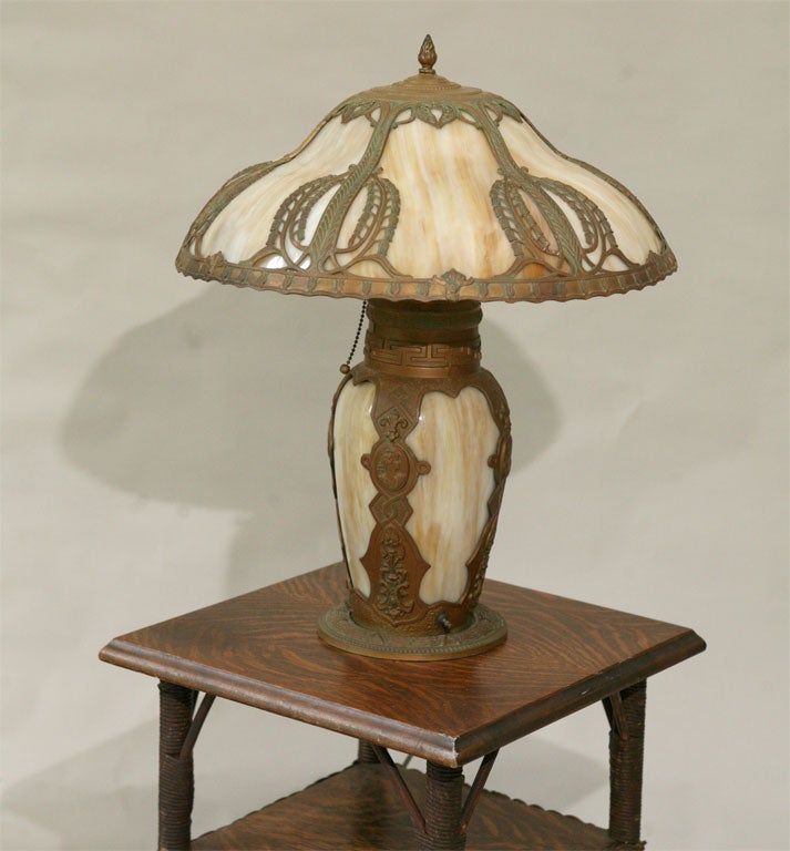 Slag Glass Table Lamp In Excellent Condition In Sheffield, MA