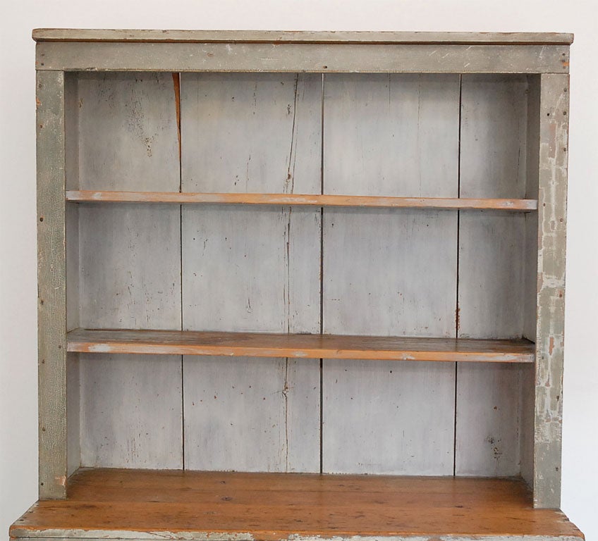 American 19THC ORIGINAL WHITE/GREY PAINTED COUNTRY PEWTER CUPBOARD