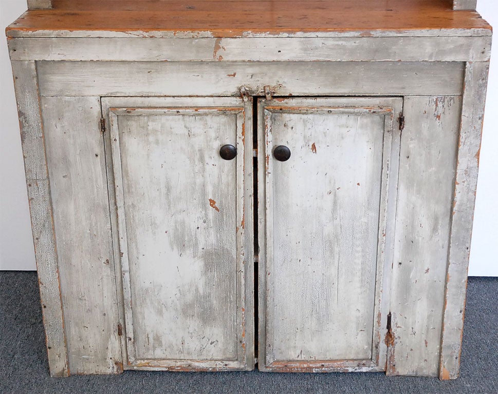 19th Century 19THC ORIGINAL WHITE/GREY PAINTED COUNTRY PEWTER CUPBOARD