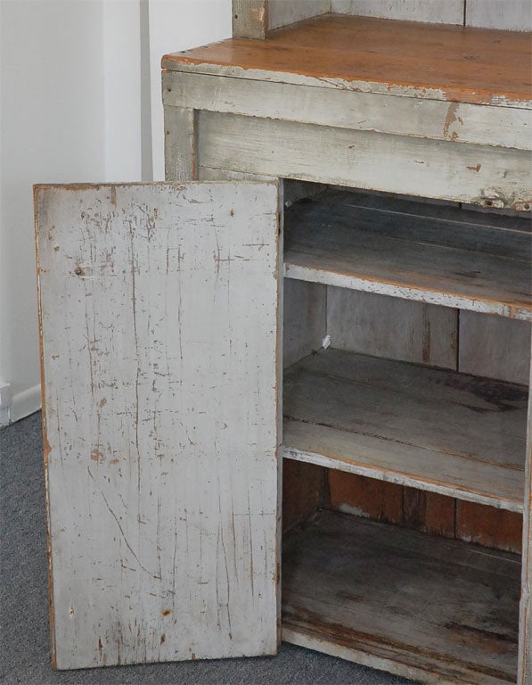 19THC ORIGINAL WHITE/GREY PAINTED COUNTRY PEWTER CUPBOARD 1