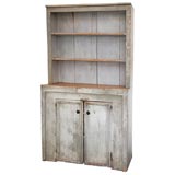Antique 19THC ORIGINAL WHITE/GREY PAINTED COUNTRY PEWTER CUPBOARD