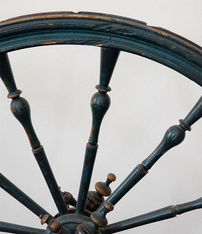 Adirondack Rare 18th Century Spinning Wheel in Original Blue Paint