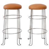 1920-1930'S INDUSTRIAL METAL BAR STOOLS WITH LEATHER SEATS