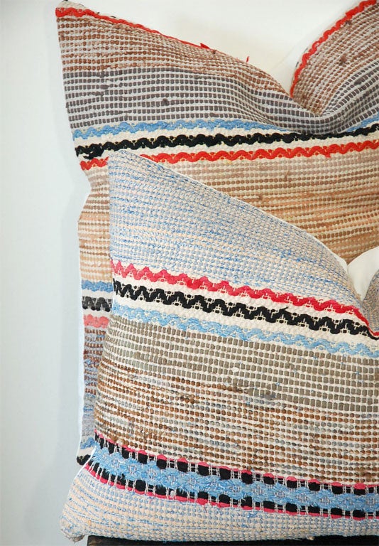 Mid-20th Century 1930'S RAG RUG PILLOWS W/ SNAKE PATTERN ON A TAN GROUND