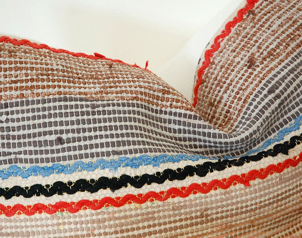1930'S RAG RUG PILLOWS W/ SNAKE PATTERN ON A TAN GROUND 2