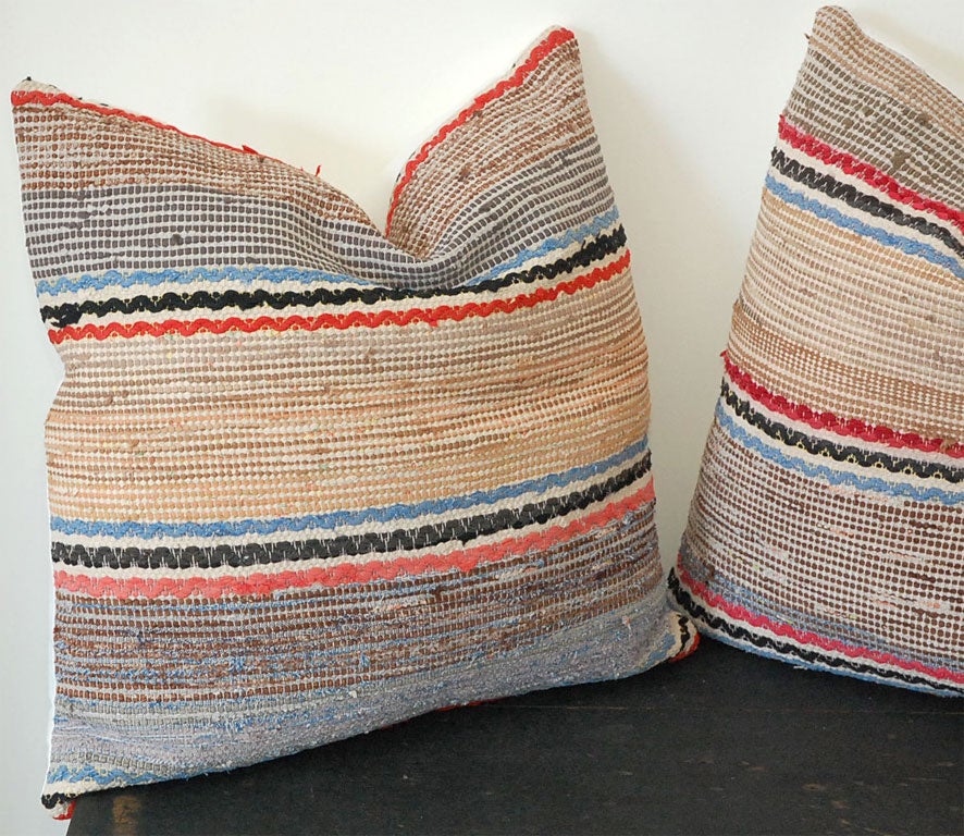 1930'S RAG RUG PILLOWS W/ SNAKE PATTERN ON A TAN GROUND 4