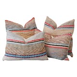 Vintage 1930'S RAG RUG PILLOWS W/ SNAKE PATTERN ON A TAN GROUND