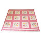 Vintage 1930'S PINK & WHITE APPLIQUED AND EMBROIDERED QUILT
