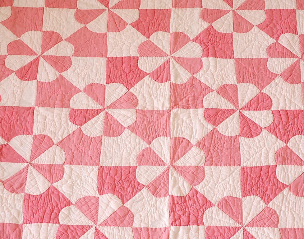 Cotton 1930'S PINK&WHITE GEOMETRIC-ROB PETER TO PAY PAUL QUILT