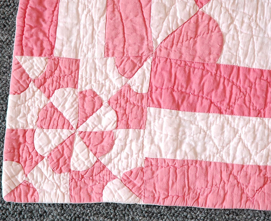 1930'S PINK&WHITE GEOMETRIC-ROB PETER TO PAY PAUL QUILT 3