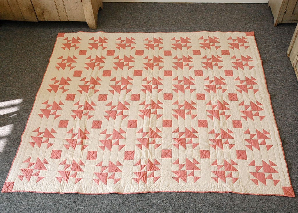 1920'S GEOMETRIC PINK & WHITE QUILT