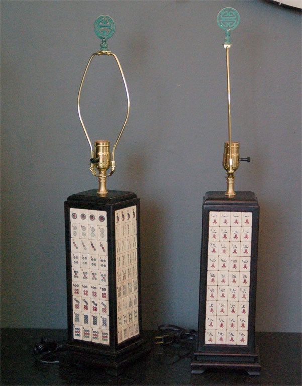 Striking Pair of " Mah Jong" Lamps