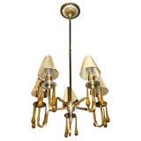 Brass and  Amber Crystal Chandelier