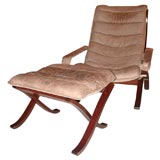 Wood and Leather Sling Back Chair and Ottoman