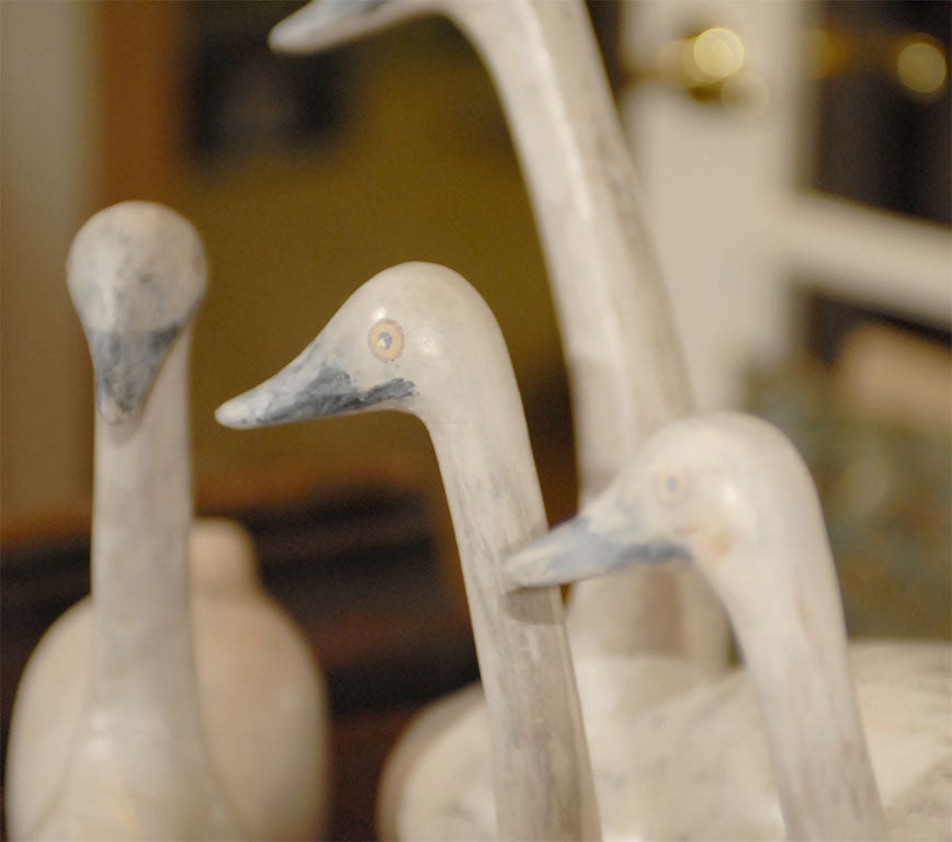 Contemporary Set of Hand Carved Primitive Swans