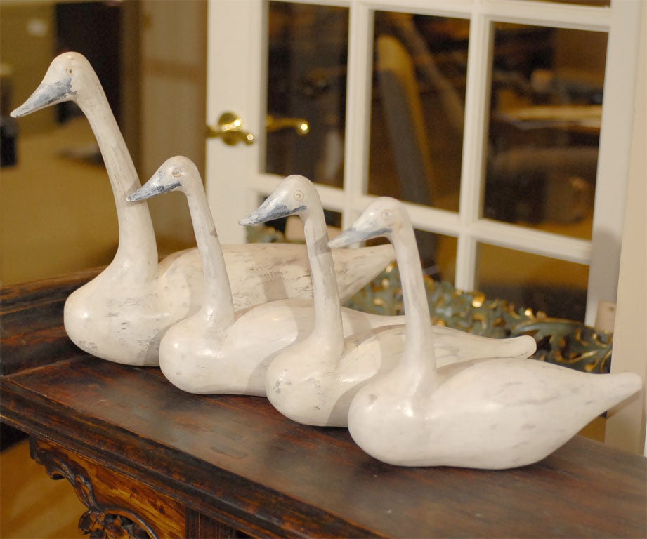 Set of Hand Carved Primitive Swans 3