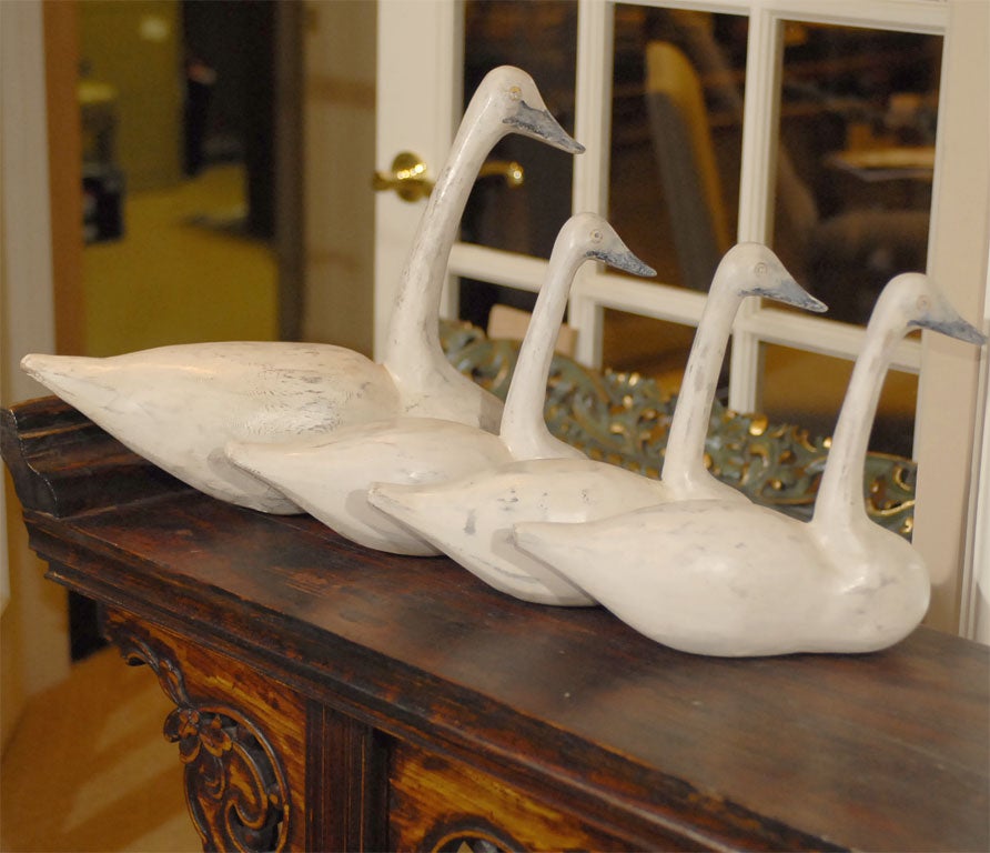 Set of Hand Carved Primitive Swans 4