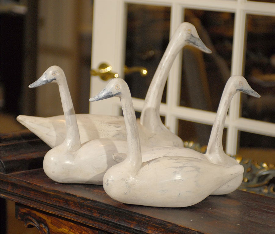 Set of Hand Carved Primitive Swans 6