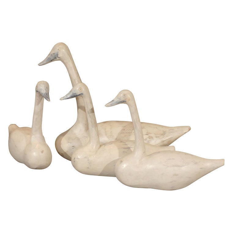 Set of Hand Carved Primitive Swans