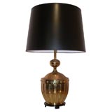 Monumental hammered brass table lamp. Monumental hammered brass table lamp.