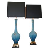 Retro Chinoise Reverse painted blue glass lamps