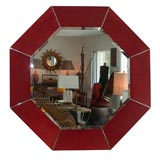Karl Springer red suede octagonal mirror
