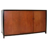 Two tone walnut 3 door console, Michael Taylor for Baker