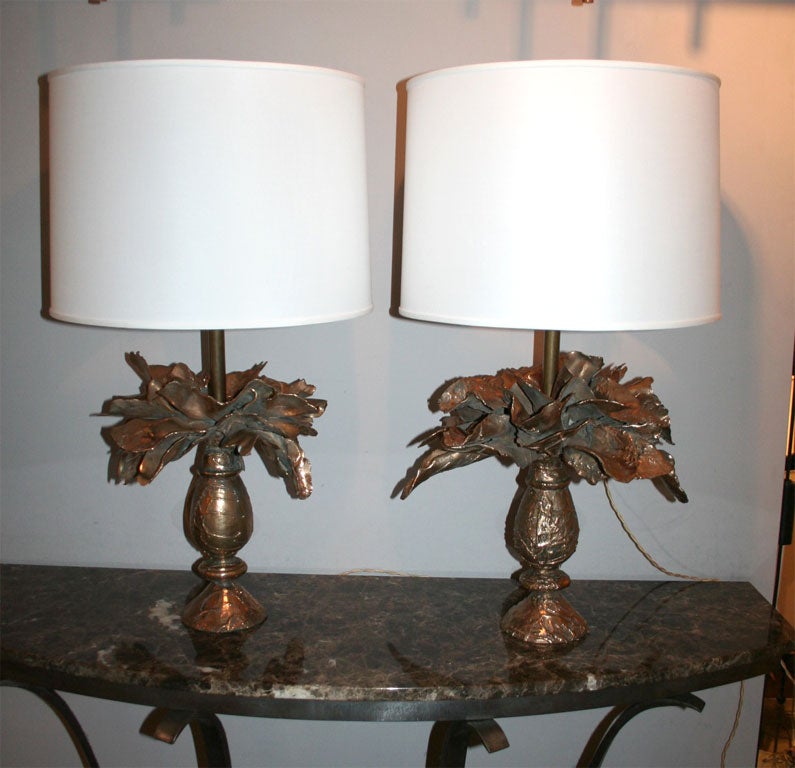 A Pair of Sculptural bronze Table Lamps signed Ellen Brenner