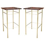 A Pair of  brass  Modernist Tables with Daumn Nancy Glass