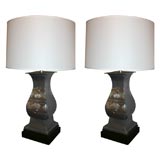 A Pair of  pewter and brass Classical Modern Table Lamps