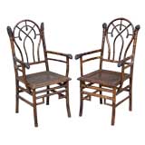 Pair French Bamboo Open Armchairs