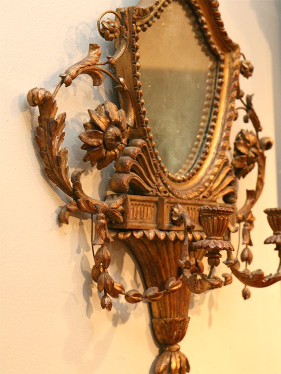 19th Century Pair Carved Giltwood Mirrored Sconces For Sale