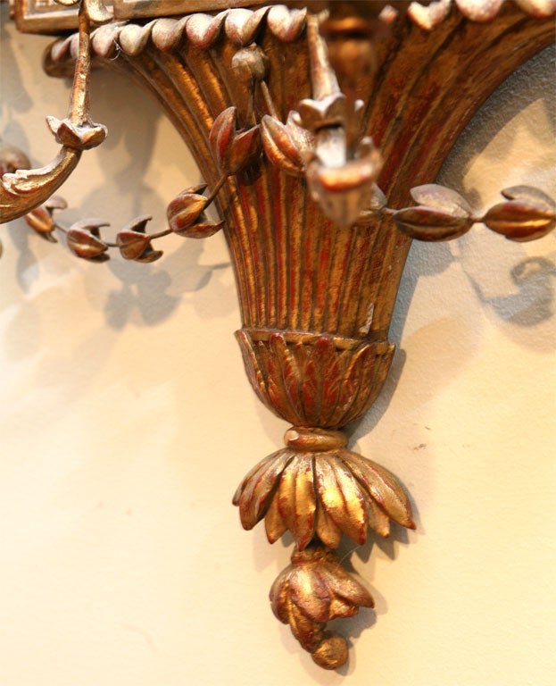 Pair Carved Giltwood Mirrored Sconces For Sale 1