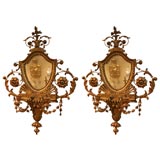 Pair Carved Giltwood Mirrored Sconces