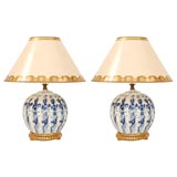 Pair Ming Style Porcelain/Gilt Wood Base Lamps