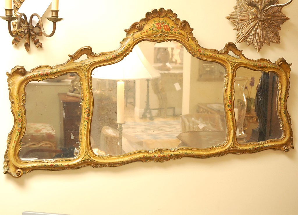 19th C. Venetian Painted 3-Panel Vanity Mirror (for hanging)
(Showroom Closing/Liquidation, Now on final sale for 1,200.00, reduced from 3,600.00)