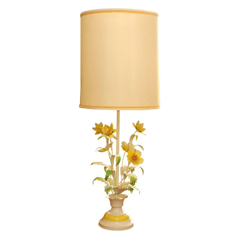 Vintage Italian Floral Metal Lamp For Sale