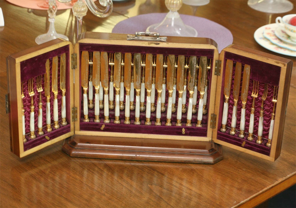 Mother-of-Pearl Dessert Set for 18 With Gold Wash