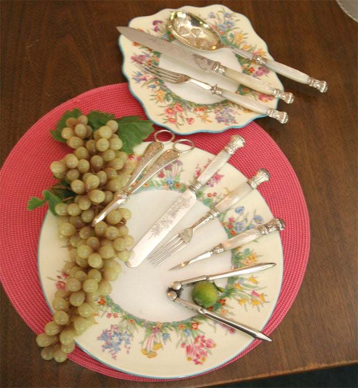 Complete Mother Of Pearl and Silver Boxed Dessert Set