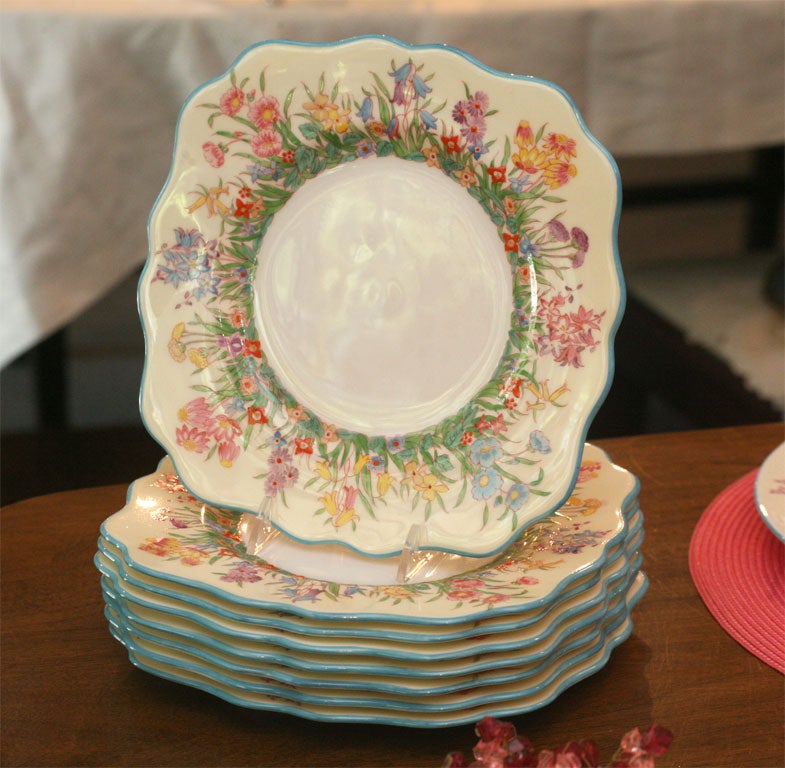 20th Century 96 Pc. Wedgwood Complete Dinner Service for 12 W/ Hand Painted Floral Decoration