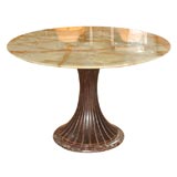 Onyx top table with lacquered wood nad marble base