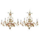 Directoire style iron pair of chandeliers