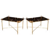 Vintage Bronze and black glass top pair of tables